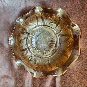 Vintage Marigold Carnival Glass Jeanette Iris Herringbone Ruffled Fruit Bowl 11”